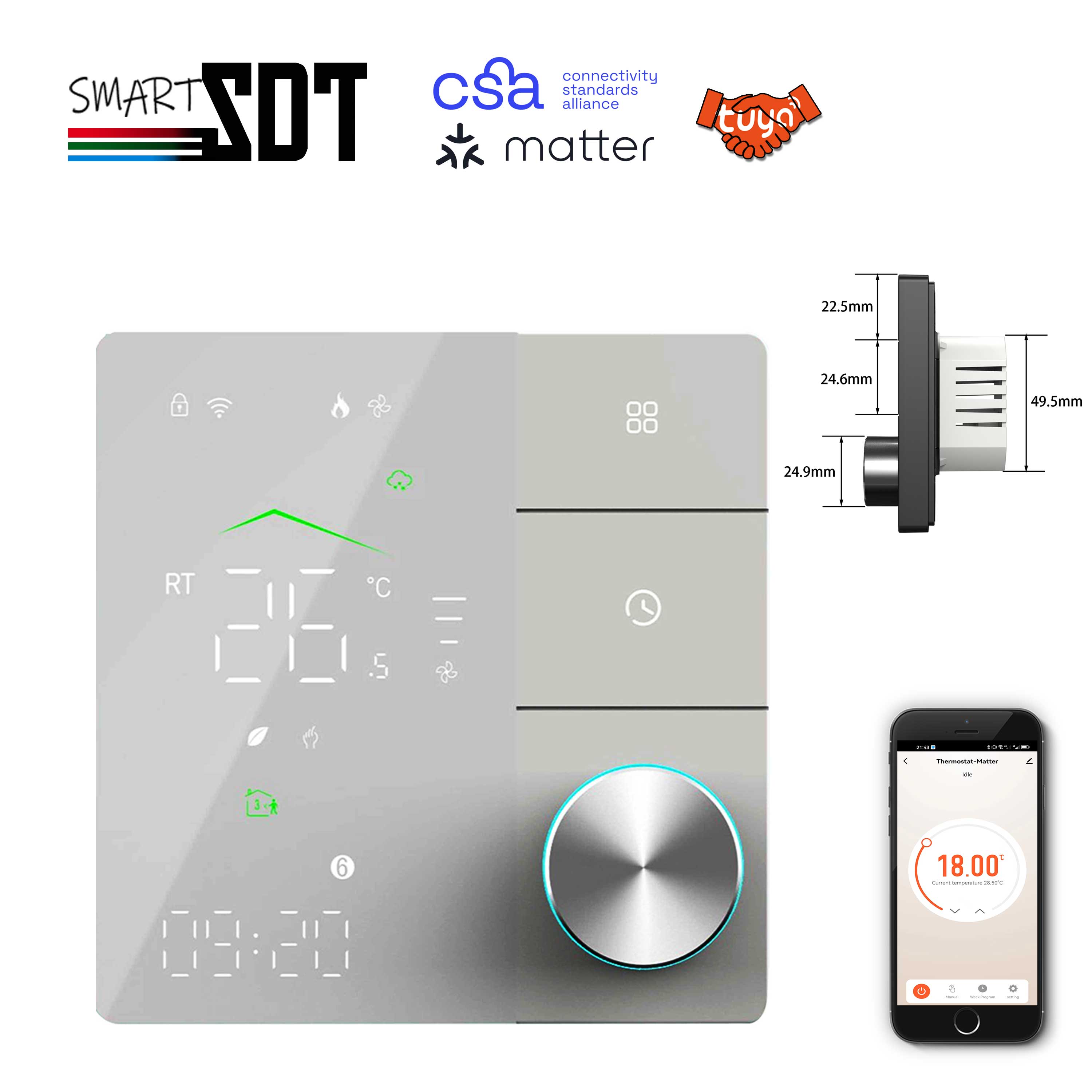 Smart Home Hub Apple - 24V 110V 220V Heating Thermostat Matter